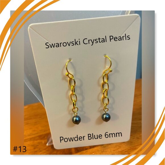 #13 Swarovski Powder Blue Crystal Pearl earrings NEW - Picture 1 of 4